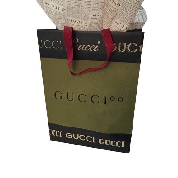 Gucci Shopping Gift Bag with Logo Tissue Paper & Ribbon Authentic Packaging - Picture 8 of 8